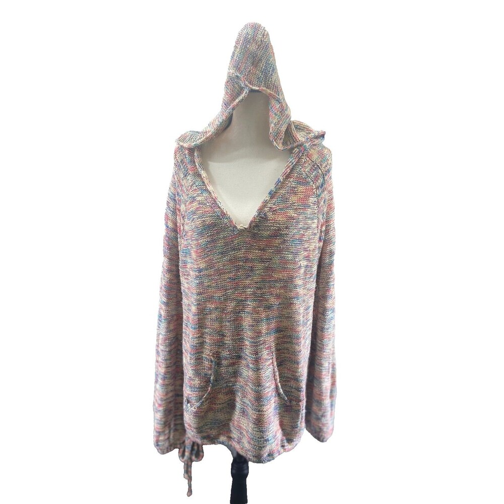 Easel Los Angeles Multi Color Crochet Hoodie Boho Beach Cover Oversize Sz M